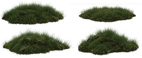 Set of floating green grass and moss patches, Transparant Background