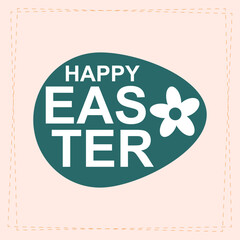Flat design Easter egg illustration with floral patterns and happy easter text in a modern minimalist style. Dark green and white color scheme on a soft pastel background.