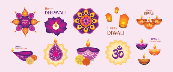 Happy deepavali set vector
