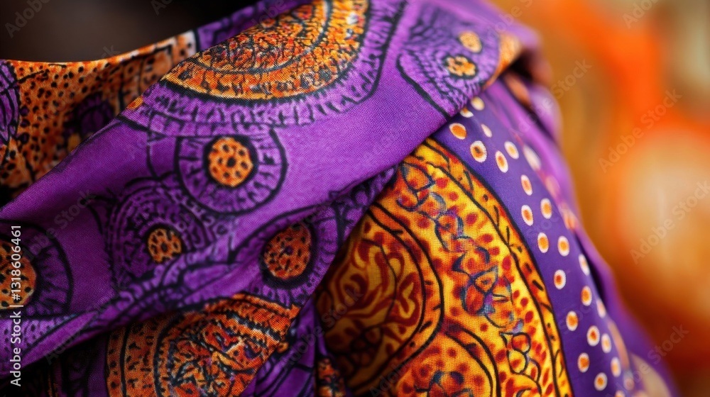 Aufkleber a close up image of colorful patterned fabric showing folds