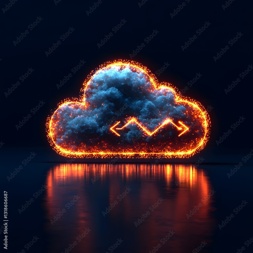 Poster glowing cloud icon with looping arrows symbolizing data flow in modern systems
