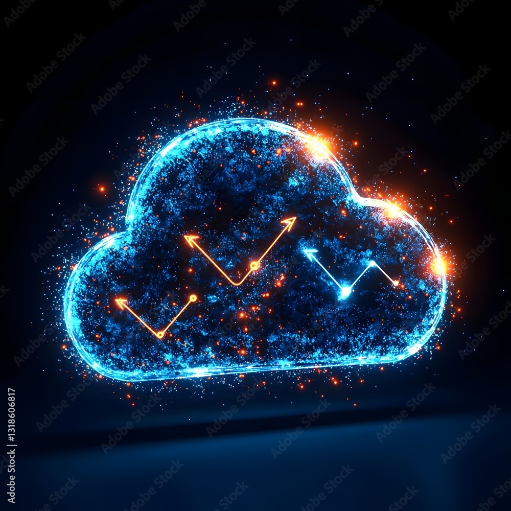 Aufkleber glowing cloud icon with looping arrows symbolizing modern data flow and technology concept
