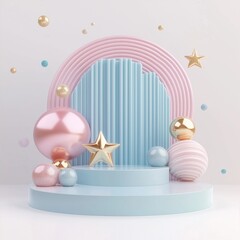 Pastel geometric podium with decorations for creative presentations and displays