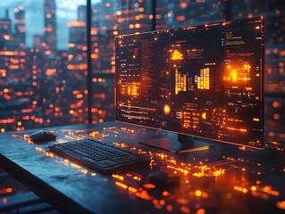 Vibrant Glowing Video Call Between Recruiter and Candidate with Illuminated Communication Icons