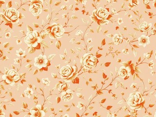 Seamless Vintage Floral Pattern in Beige and Orange Hues