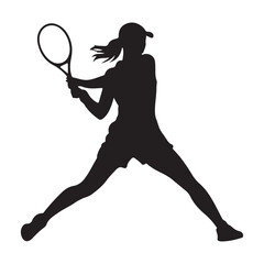 Female Tennis Player Silhouette – Racket Swing Action Vector