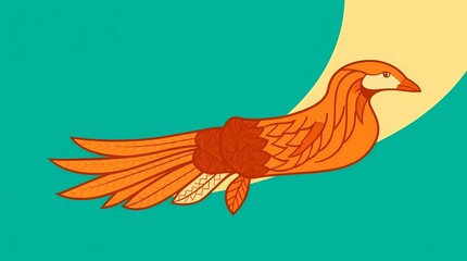 Fototapeta premium Vibrant Avian Elegance: An abstract illustration of a striking orange bird, meticulously crafted with an emphasis on artistic flair, adding an eye-catching charm