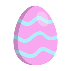 Cute Easter pink egg vector. Decorated egg with blue waves patterns.