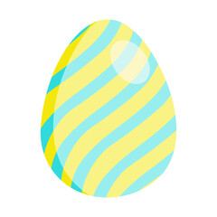 Cute Easter yellow egg vector. Decorated egg with blue wave pattern and shadow and reflection effect