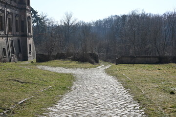 droga z kostki brukowej w dół do lasu © Miroslaw
