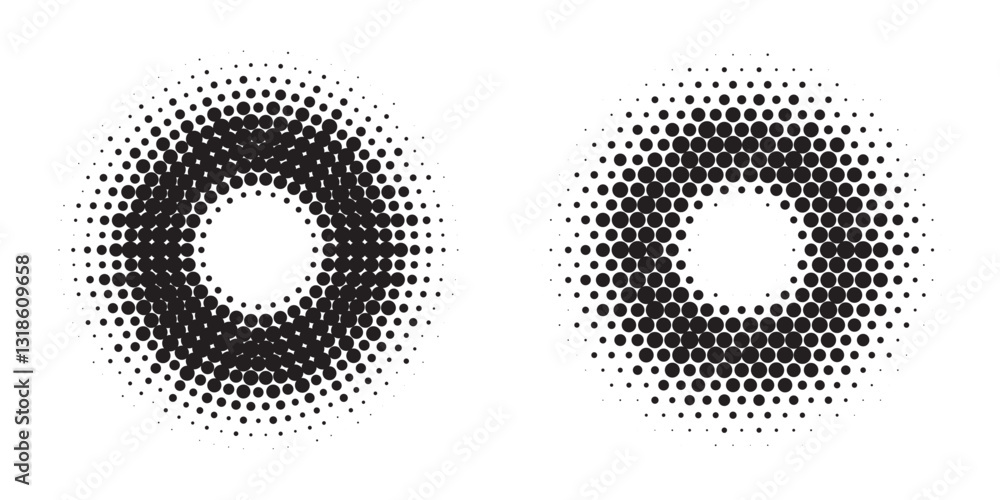 Leinwandbilder Halftone circle frame background set. Round border Icon using halftone random circle. Grunge circular stain. Vector illustration.