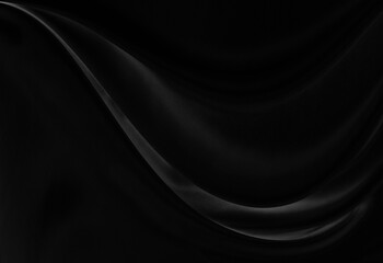 Black gray satin dark fabric texture luxurious shiny that is abstract silk cloth background with patterns soft waves blur beautiful.