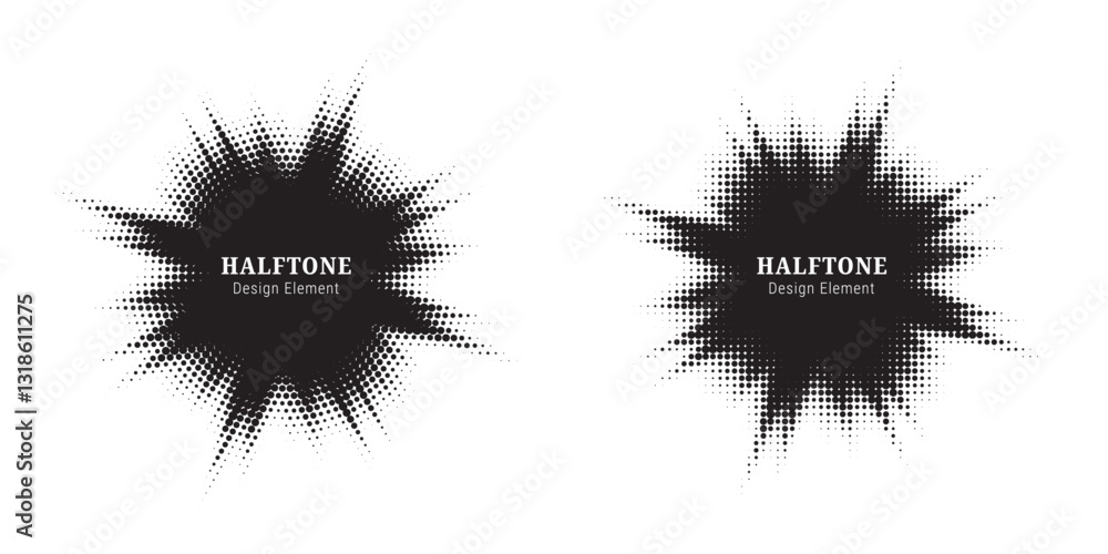 Leinwandbilder Halftone circle frame background set. Round border Icon using halftone random circle. Grunge circular stain. Vector illustration.