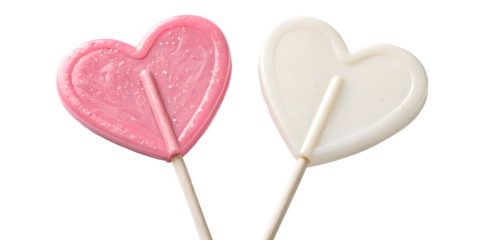 Two Different Style Pink and White Lollipop in Heart Shape, Heart Shaped Candy, Sweet Lollipop Treat, Cut Out