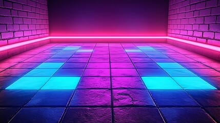 A sleek holographic circuit grid glowing with intersecting neon pathways in turquoise and pink.