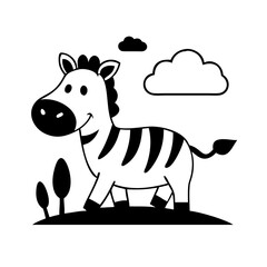 Smiling Cartoon Zebra Coloring Page – Black and White Outline for Kids, Zebra Coloring Page, Cute Zebra Outline, Cartoon Zebra for Kids
