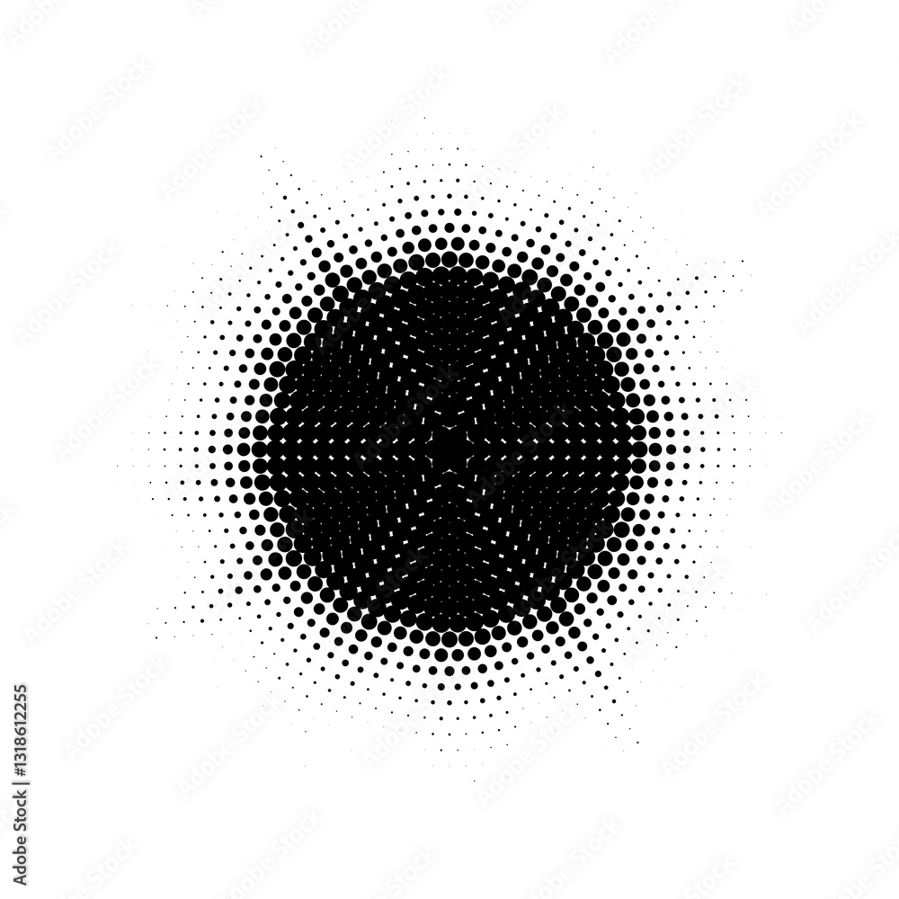 Poster Burst Halftone light effect. Glowing light burst. abstract grunge halftone dots background. Vector illustration.