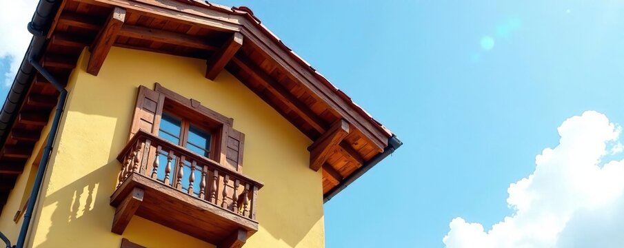 Cornice in legno con balcone a finestre rettangolari, balcone, decorativo