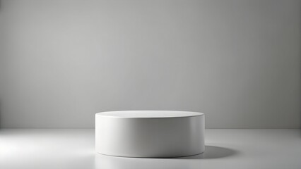 Plain white cylinder podium on a light grey background