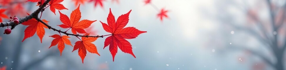 Delicate maple branches against snowy backdrop, fall, isolated