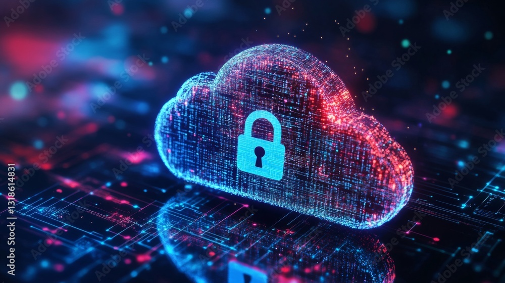 Fototapete a cloud storage icon with a secure padlock overlay, representing safe online data storage.