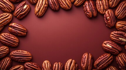Obraz premium A Ring of Shelled Pecan Nuts on a Brown Background