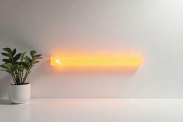Obraz premium Illuminated Rectangular Fixture and Potted Plant on a White Surface