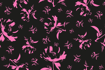 Abstract Summer Flowers seamless pattern. Coquettish style grunge texture Wallpaper fabric textile Floral print template design. Vector illustration. EPS 10