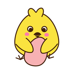 Cute little chicken with egg cartoon character isolated on white background. Vector art illustration in flat style. A separate element for your design.