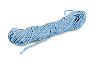 coil of thin blue rope isolated