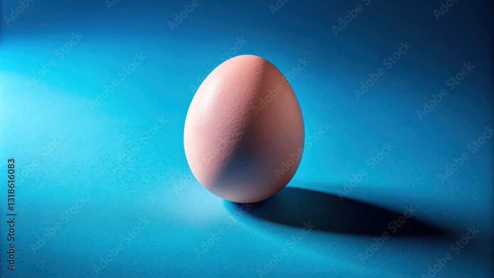 Fototapete a single, pale pink egg sits alone on a bright turquoise background, casting a soft shadow. the egg 