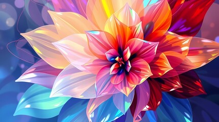 Obraz premium Radiant Floral Burst: A stunning illustration of a vibrant flower bursts forth with a kaleidoscope of colors, showcasing intricate details and artistic flair.