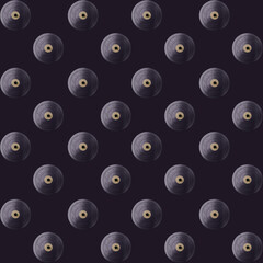Seamless pattern of arranged vinyl records on a dark purple background.