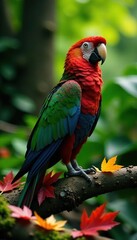 Obraz premium Feathers and leaves scattered around the base of a paryrus, garden scene, branches