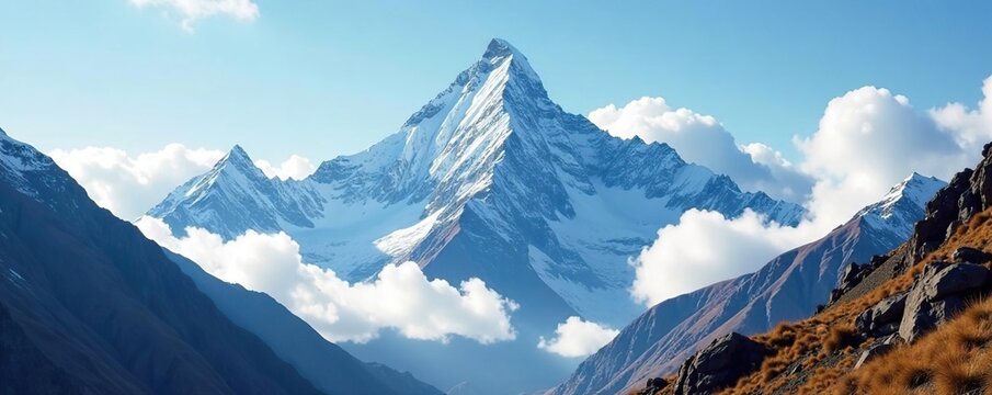 Killer mountain Nanga Parbat from unique perspective with clouds and mist, himalayas, nanga, parbat