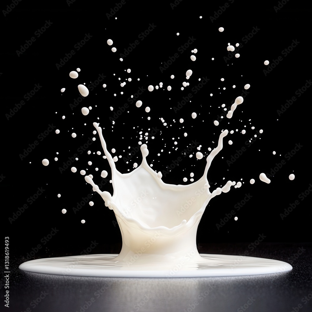 Aufkleber artistic capture of milk splattering into a glass with dynamic motion against a dark background sett