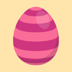 Pink and magenta striped Easter egg with a glossy effect on a pastel yellow background. Perfect for festive decor, cards, and digital design