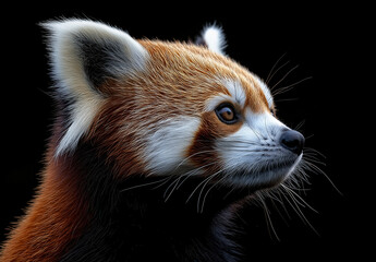 Red panda close-up on a dark background.