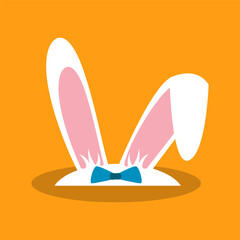 Cute Easter bunny ears peeking out from burrows with a blue bow. A fun and festive illustration perfect for holiday decor, greeting cards, and digital designs.