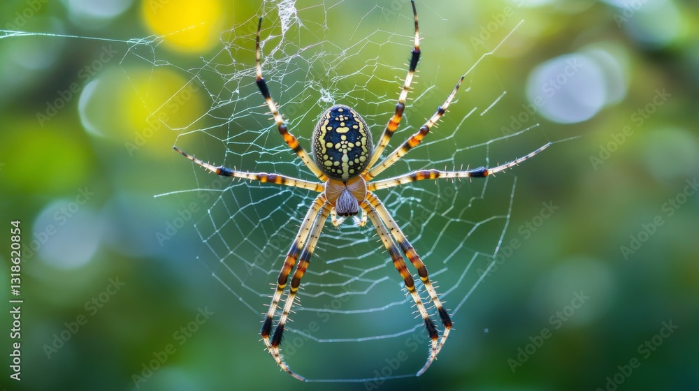 Aufkleber a spider carefully weaving its intricate web between two tree branches in a peaceful forest.