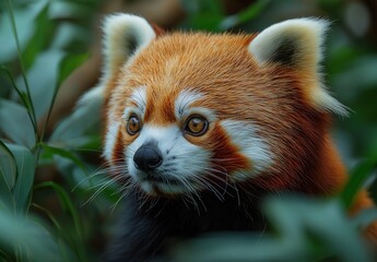 Red panda close-up in its natural habitat.
