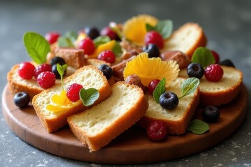 Delicious Pound Cake Slices on a Wooden Board