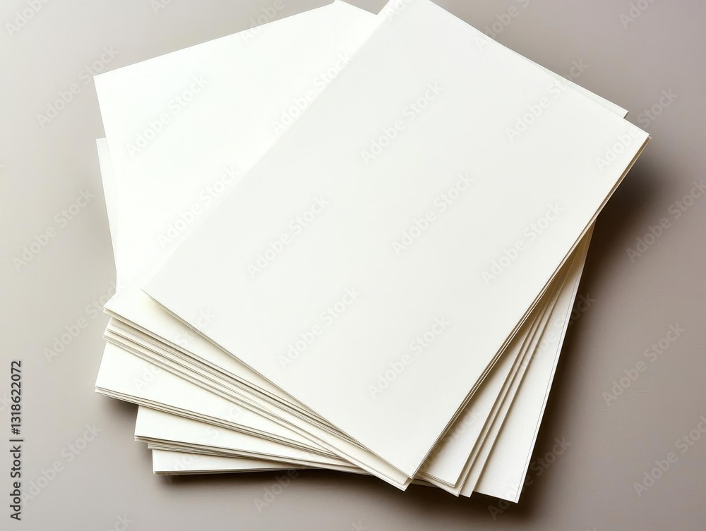 Poster a stack of blank sheets of paper ready for various art and writing projects in a minimalist workspac
