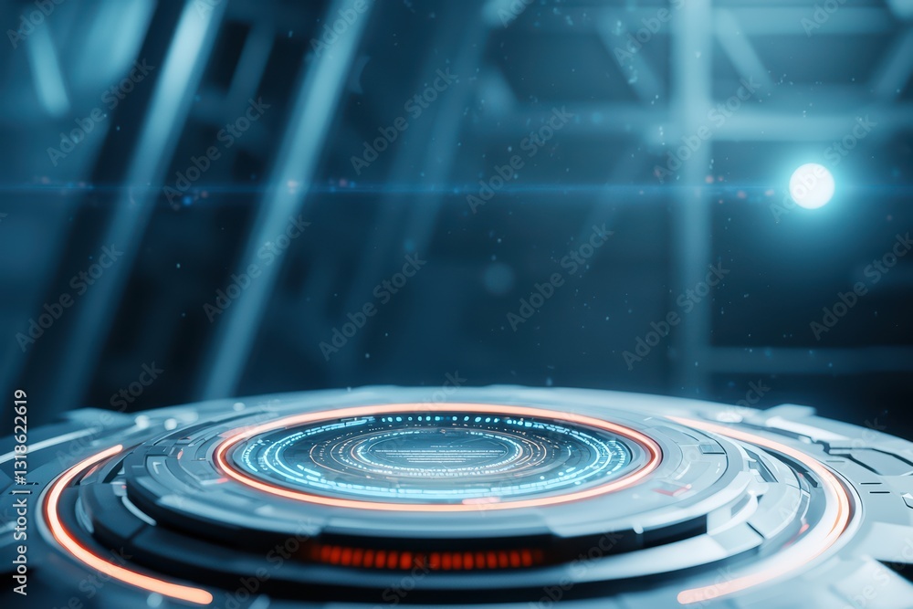 Poster futuristic 3d holographic workspace with advanced interface design elements and technology