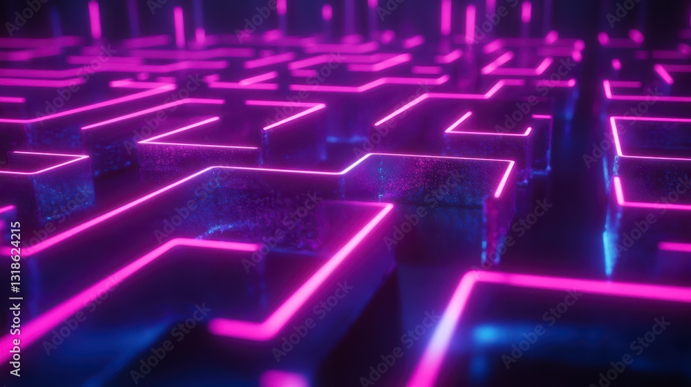Poster neon labyrinth: a mesmerizing neon-lit labyrinth of pathways and structures, creating a captivating 