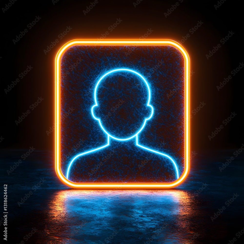 Poster glowing neon search bar icon with candidate profiles popping up symbolizing tech driven recruitment 