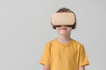 Child Wearing Virtual Reality Headset Exploring Digital World in Modern Setting
