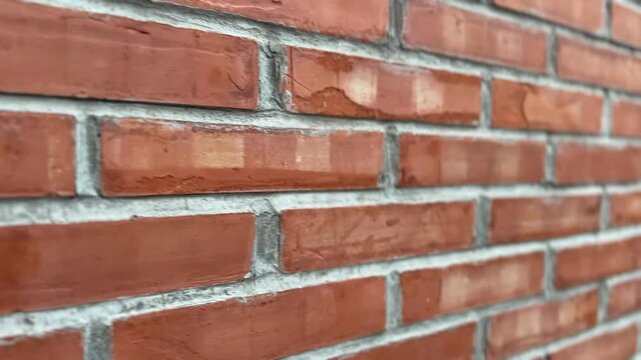 Close-up of brick wall texture with rough, weathered surfaces and visible mortar lines in earthy red and brown tones.
