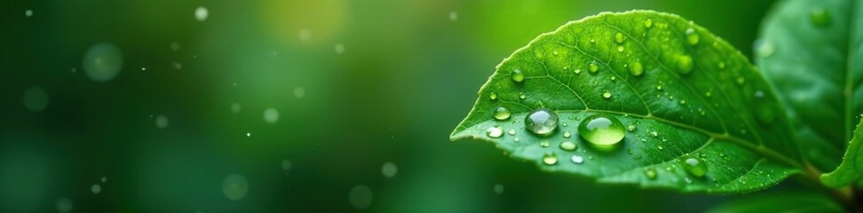 Sparkling droplets dance on the surface of wet leaves, Summer Rain, Nature, Droplets