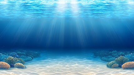 Fototapeta premium Underwater Scene with Sunlight Rays Penetrating the Clear Ocean Water and Vibrant Coral Reefs